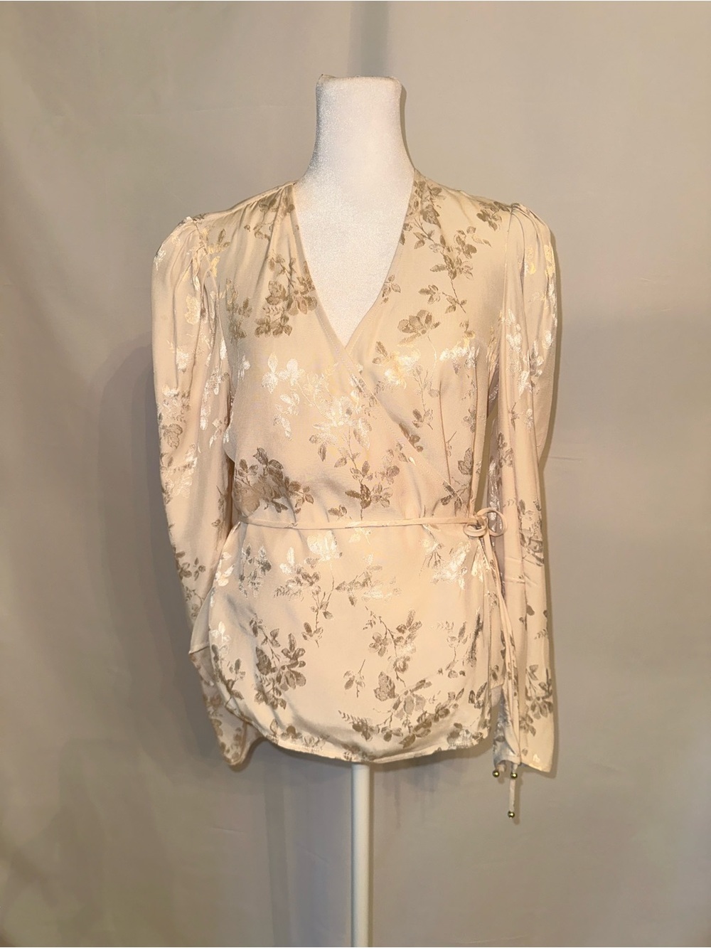 Veronica Beard Cream Floral Wrap Top